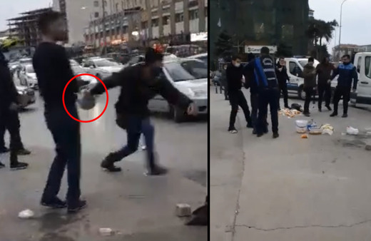 İstanbul'da tezgahına el konulan seyyar satıcı deliye döndü! Tüp fırlattı