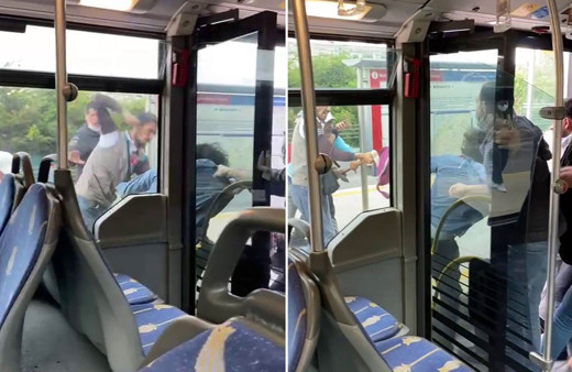 Metrobüste tekmeler ve yumruklar havada uçuştu korkunç anlar kamerada