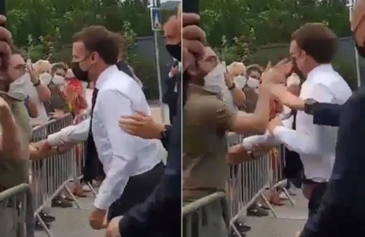 Cumhurbaşkanı'na kameralar önünde tokat attı! Fransa'da Macron bu kez gerçek tokat yedi