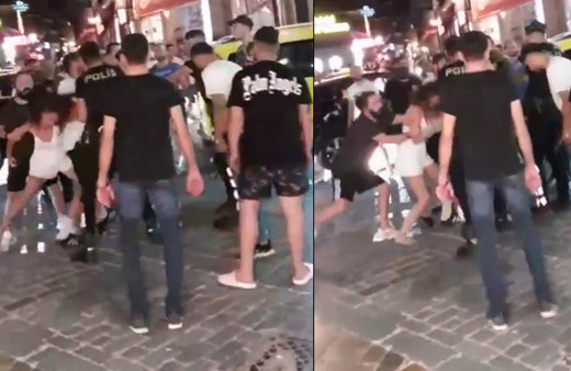 Antalya'da genç kızlar birbirine girdi! Erkekler tempo tuttular: Kafasına vur