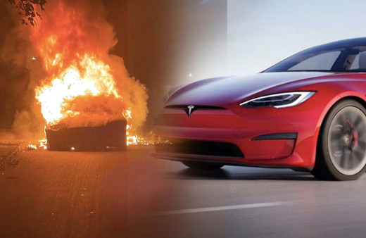 Bir Tesla araç daha alev topuna döndü sürücü son anda kurtuldu