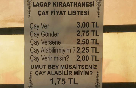 Mersin’de kahveci çay ver deyince 3 TL, kibarca isteyince 1.75 TL alıyor