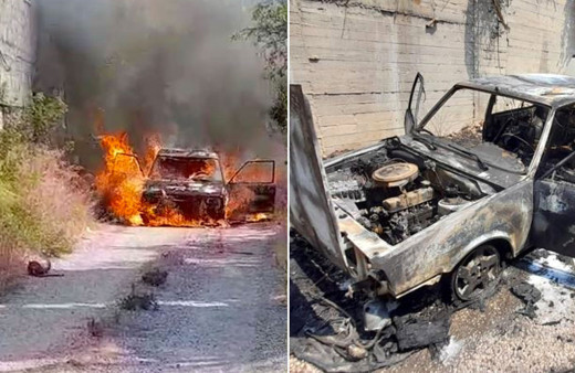 Bodrum ilçesinde araç önce alev topuna sonra metal yığınına döndü