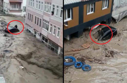 Kastamonu Bozkurt'ta bir kişi otomobilin üzerinde sele kapılarak kayboldu