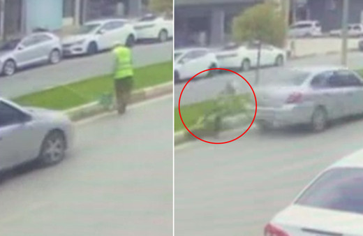 Bursa'da araç kontrolden çıkıp temizlik yapan işçiye çarptı! İşte o anlar