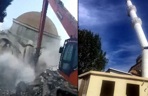 Küçükçekmece'de yenilenecek caminin minaresi yıkıldı