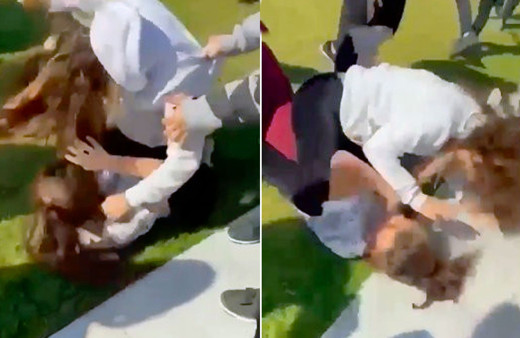 Liseli iki kızın kavgası görüntülendi yere yatırıp yumrukladı elinden zor aldılar