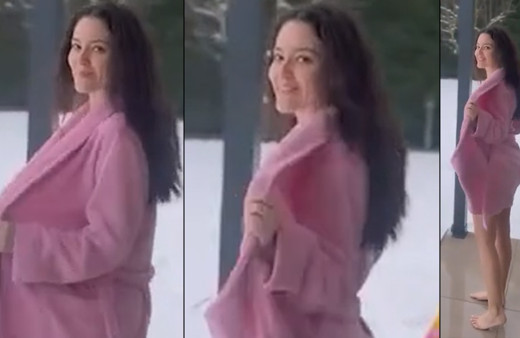 Bornozunu çıkartıp kendisini karın içine bıraktı! Pelin Akil'in akımına beğeni yağdı: Delisin bak