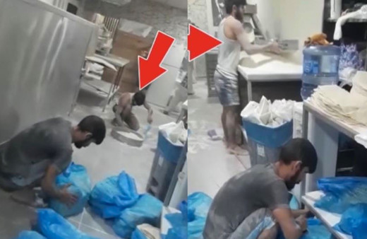 Fırında yere dökülen unları kürekle toplayıp lavaş yaptı skandal görüntüler kameraya yansıdı