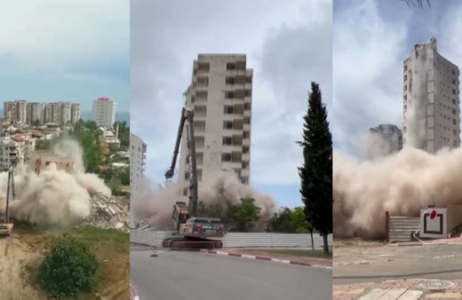 Antalya'da 14 katlı bina bir kepçe darbesiyle olduğu yerde kağıt gibi yıkıldı