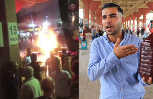 Otogarda yangın tüpü çalışmayınca alevlere 150 litre şalgam döktü sitem etti