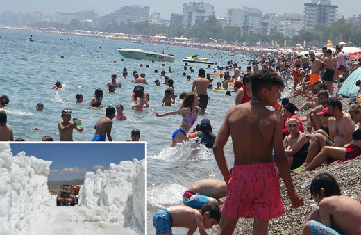 Antalya'da sıcaklık 30 dereceyi gördü sahiller tıklık tıklım! Hemen yanıbaşında 5 metre kar var