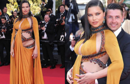 Adriana Lima Cannes kıyafeti olay! 3. kez hamile olan ünlü modelin dikkat çeken karın kasları!