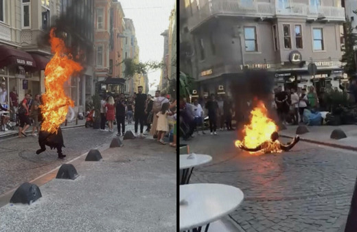 Ne oldu bize böyle! İstanbul Galata'da herkesin önünde kendini yaktı bir çift selfie çekti