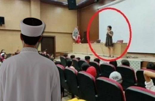 İmam konferansta diz üstü etek giyen avukata sataştı: Masanın arkasında anlat, biz din adamıyız