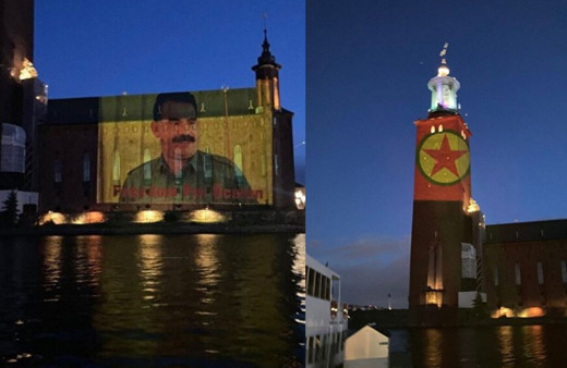İsveç'te PKK ve Öcalan'ın fotoğrafları sembol binalara yansıtıldı