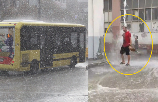 Madem kaçamıyorum yıkanayım dedi Bursa'da yağmur oluğu altında banyo yaptı