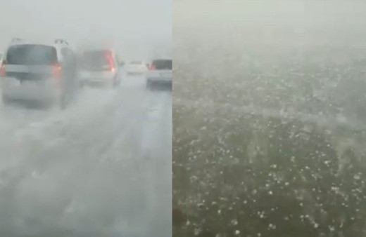 Bursa Bandırma arasında çekilen dolu dehşete düşürdü yaz günü kış oldu