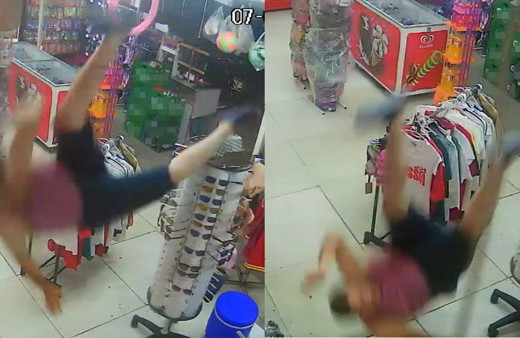 Balkondan marketin içine düştü! Korkunç anlar kameralarca an be an kaydedildi işte o anlar