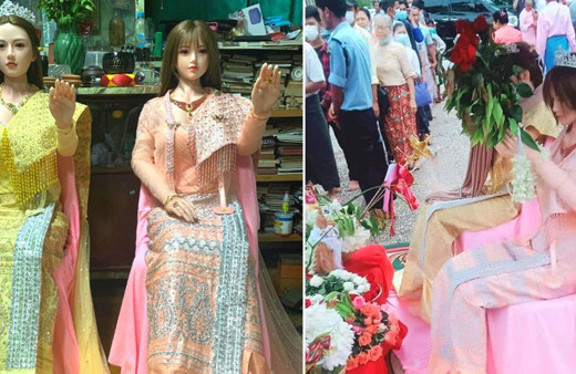 Şişme bebeklere tapındılar! Myanmar'da akıl almaz ayin