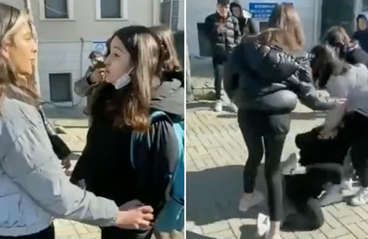 İstanbul'da kız öğrencilerin kavgası kamerada! Erkekler maç izler gibi skor tuttu