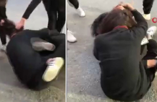 İstanbul'da liseli kızlar sokak ortasında birbirine girdi! Tekme ve tokatlar havada uçuştu