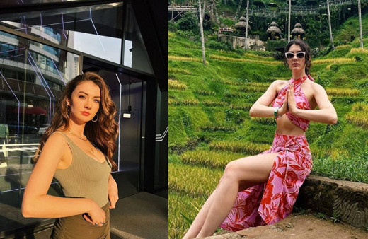 Burcu Özberk arabaya uzanıp poz verdi göğüs dekoltesi dikkat çeki