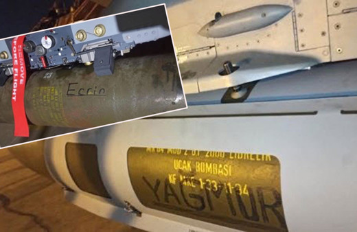 F-16'lar İstiklal Caddesi'nin çocuk şehitleri Ecrin ve Yağmur için vurdu! Bombalara isimleri kazındı...