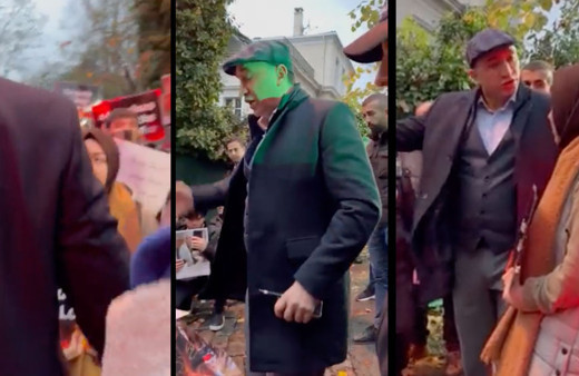 Kim bu adam polis mi? İstanbul'da eylem yapan Uygur Türkleri'ni 'Sizi süpüreceğiz' diyerek...