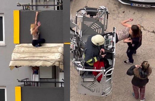 Kocaeli'de alkollü kadın korkuttu! Balkon tentesine oturdu, ekiplere böyle el salladı