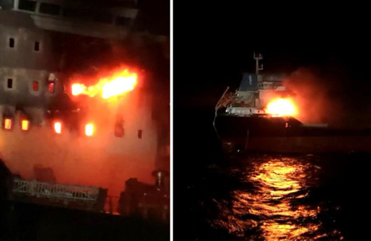 Sinop'taki gemi yangınından yeni görüntüler! Kayıp kaptan aranıyor...