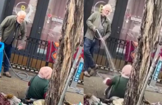 Soğuk havaya aldırış etmedi! Vicdansız adam, evsiz kadını hortumla ıslatarak işkence etti