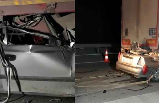 Çanakkale’de feci kaza! Otomobil TIR'ın altına girdi kağıt gibi ezildi