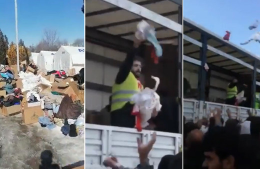 Yardım TIR'ı rezaletleri! Yardımları yola döktüler! Tırın kasasından depremzedelerin üzerine fırlattılar