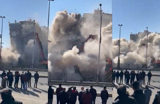 Diyarbakır'da çökme tehlikesi olan apartman böyle yıkıldı! Vatandaş film izler gibi izledi...