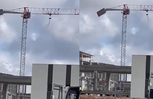 Deprem kule vinci beşik gibi salladı! Ağırlığı işte böyle çöktü, askıda kaldı