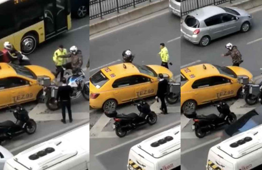 İstanbul’un göbeğinde trafik kavgası: Sinir krizine girince taksinin aynasını kırdı!
