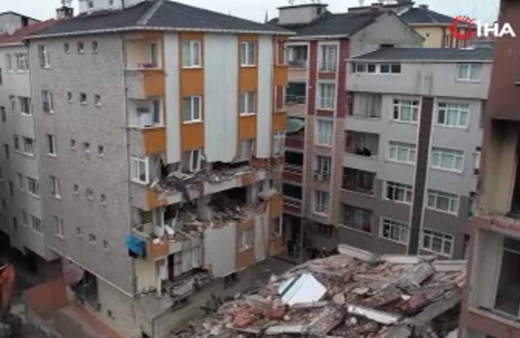 Bahçelievler’de yıkımı yapılan binanın bir kısmında çökme meydana geldi