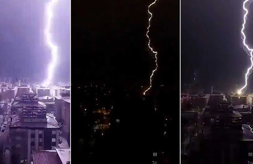Gaziantep'te şimşekler geceyi aydınlattı! Yıldırım binaya böyle isabet etti, o anlar kamerada!