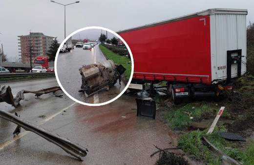 Samsun'da feci kaza! Bariyeri parçaladı, motoru karşı şeride fırladı