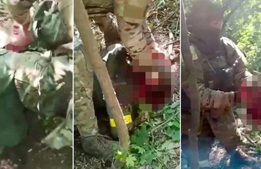 Kan donduran görüntü! Rus askerler Ukraynalı esirin kafasını kesti deniyor