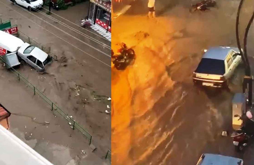 Balıkesir'i sağanak yağış vurdu! Araçlar suda böyle sürüklendi o anlar kamerada