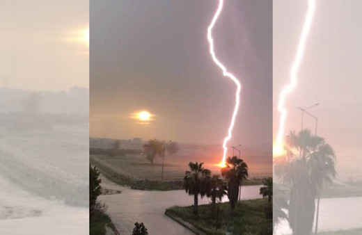 Osmaniye'de yıldırımın düşme anını cep telefonu kamerasında