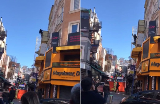 İstanbul'da 4. kattan iş yerinin tentesine böyle düştü! O anlar kamerada