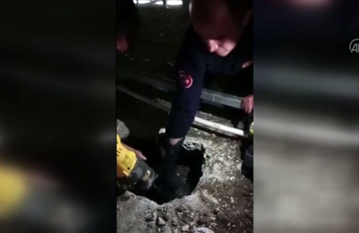 Erzurum'da boruda sıkışan yavru köpek böyle kurtarıldı