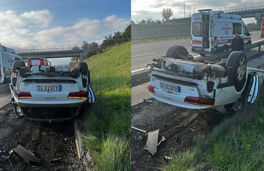 Otoyolda feci kaza! Lüks otomobil takla attı, yoldan çıktı!