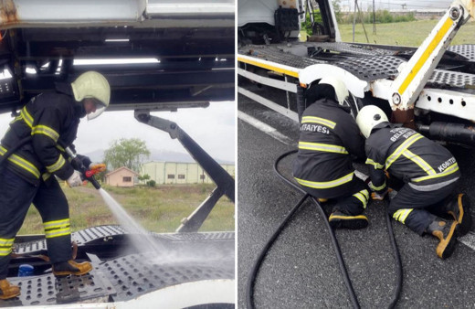 Erzincan'da otomobil yüklü tırın balataları yandı! İtfaiye müdahale etti!