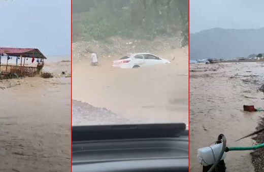 Antalya’da şiddetli yağmur hayatı felç etti! Otomobil sel sularıyla sürüklendi