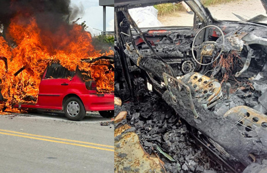 Patlama sesi geldi, otomobil alev topuna döndü! Genç sürücü canını zor kurtardı...