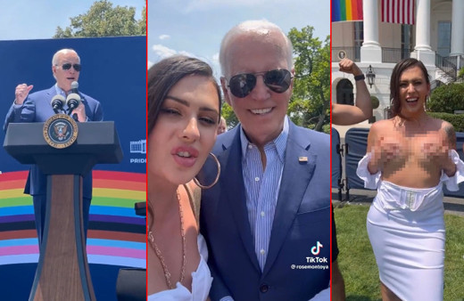 ABD'de infial yaratan görüntüler! Önce Başkan Biden’la poz verdi sonra kıyafetini çıkararak göğüslerini açtı!